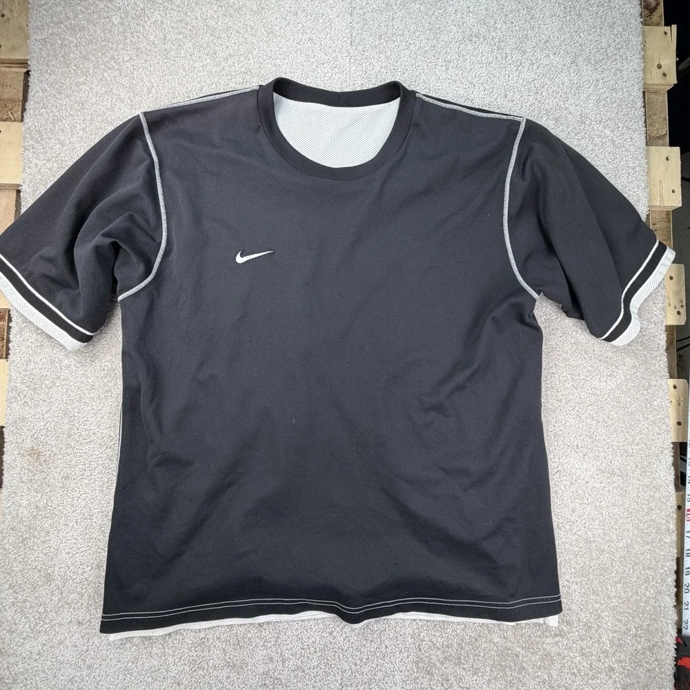 Vintage Y2K Nike Reversible Mesh Basketball Shirt Black white swoosh Size XL 90s